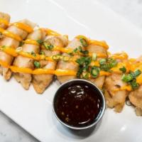 Vegetable Potstickers · Sriracha aioli and ginger soy sauce