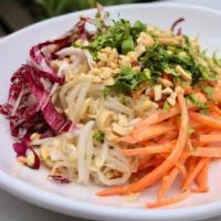 Rainbow Bowl · carrots, cucumber, radicchio, bean sprouts over brown rice with cilantro/mint sesame lime dr...