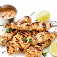 24 Pieces Of Skewers  · Grilled chicken skewers with your  choice, 
Cilantro lime, Sweet chili, BBQ Jerk wood, Plain.