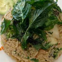 Veggies Spicy Fried Rice · Mild spicy. MIX vegetables, red onion, finger root, garlic, black pepper, basil, long hot ch...