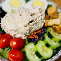 One Scoop Salad  · One Scoop of our Homemade Chicken Salad, Egg Salad OR Tuna Salad over our Garden Salad