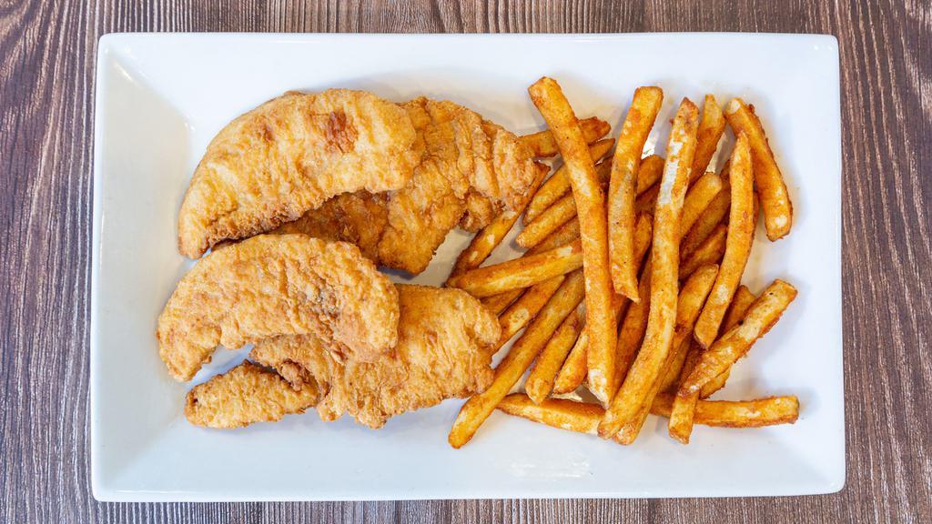 Fried Chicken Fingers · Served with fries and honey mustard.