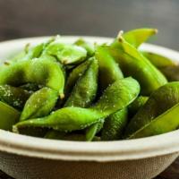 Organic Edamame · Steamed to perfection and lightly coated with sea salt.