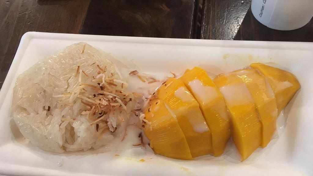 Fresh Mango With Sweet Coconut Sticky Rice · Ripe Juicy Champagne Mango with Sweet Coconut Sticky Rice....a Thai classic.