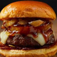 The Hawaiian Burger · Beef patty, bacon, grilled pineapple, caramelzied onions, teriyaki sauce, and melted jack ch...