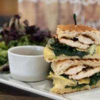 Artichoke Chicken Panini · Artichoke Chicken Panini grilled chicken, spinach,
artichoke hearts, provolone and dijon mayo