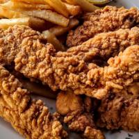 Chicken Fingers · Served with a honey mustard dipping sauce.