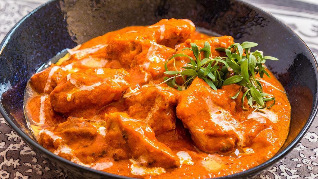 Butter Chicken + Rice · Traditional murgh makhani butter chicken with your choice of meat or seafood, from our Indian Chef Chatterjee. Served with jasmine rice.