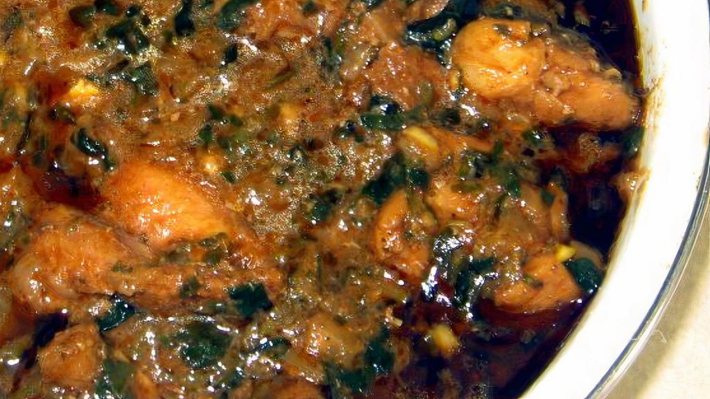 Chicken Methi (Recommended) + Rice · Traditional fenugreek methi brown curry with potatoes & your choice of meat or seafood, from our Indian Chef Chatterjee.