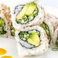 Cucumber And Avocado Roll · 8pc inside out roll with cucumber and avocado.