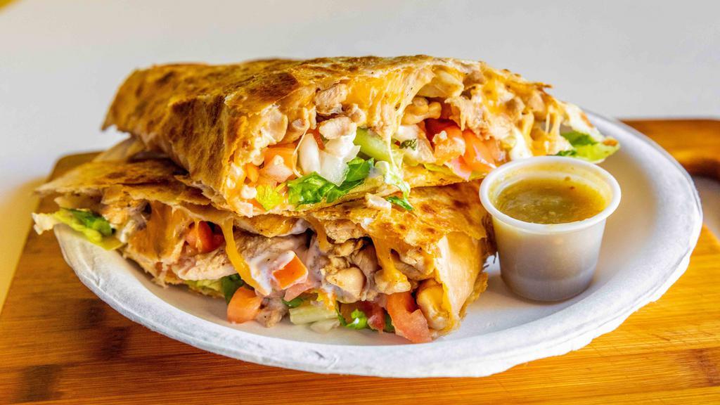 Quesadilla · Your choice of meat: Steak, Chicken, Pork, Lengua, grilled Fish. Cheese, sour cream, pico de gallo, lettuce, and homemade salsa.