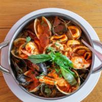 Spaghetti Frutti Di Mare · With mussels, clams, shrimp, and calamari in plum tomato sauce.