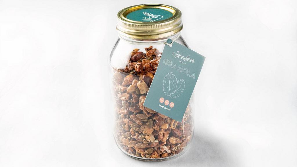 Sb Granola (Quart) · 14oz of our homemade grain & gluten free granola served in a mason jar (walnuts, cashews, almonds, pumpkin seeds, chia seeds, maple syrup & spices)