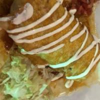 Chimichangas · Deep fried flour tortilla stuffed with rice, beans, sour cream, quacamole and your choice of...