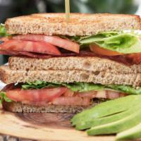 Avocado Blt · Spicy. Avocado, tomato, lettuce, applewood Smoked Bacon, chipotle mayo, choice of country wh...