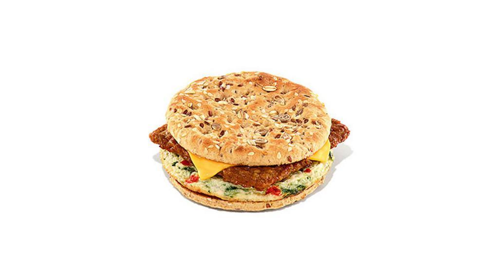 Power Breakfast Sandwich · Power through your day with Veggie Egg White Omelet, turkey sausage, and cheese on our Multigrain Round. Max 12 per order.