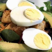 Cobb Salad · Mixed greens with avocado, plum tomatoes, egg, olive, carrots, and croutons.