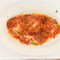 Linguini Meatballs · Homemade mozzarella stuffed meatballs in marinara sauce.