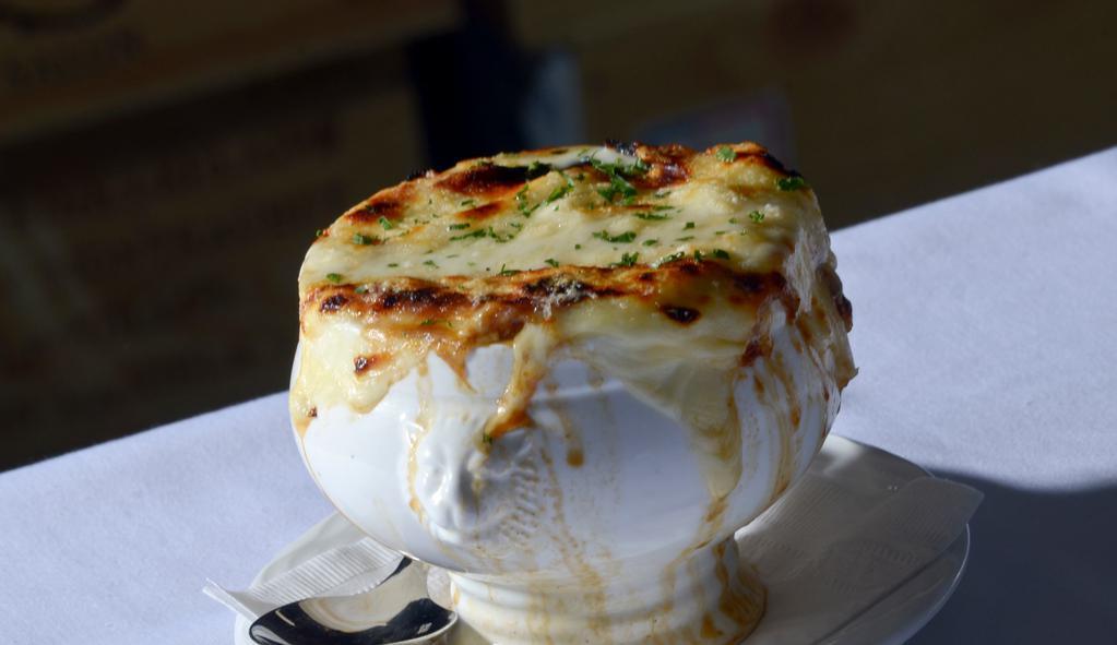 French Onion Soup · Gruyere cheese.