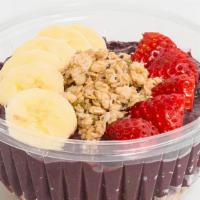 Berries & Acai Bowl · Organic acai,apple juice,bluberry,banana 
Topped with  granola, strawberry and banana.