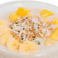 The Hawaiian Bowl · Coconut,cream of coconut,banana
Topped with granola, pineapple,banana,coconut