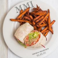 Chicken Gyro Wrap · Served with lettuce, tomato and yogurt sauce. Wrapped in a plain or whole wheat flour tortil...