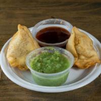 1 Vegetable Samosa (2 Pcs) · Crispy turnover filled with potatoes and peas