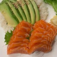 Sake Don Entree · Twelve pieces of salmon over sushi rice. Served with miso soup or salad.