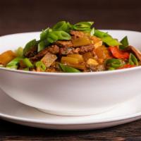 Lagman · Top menu item. Hand-pulled noodles topped with mixed vegetables and diced beef.