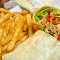 Arizona Chicken Wrap · With fresh mozzarella, romaine lettuce, roasted peppers and tomato with honey mustard balsam...