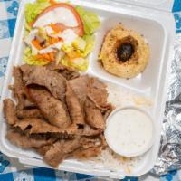 Gyro Plate · Popular. Marinated slices of beef and lamb seasoned with herb and spices. Served with hummus...