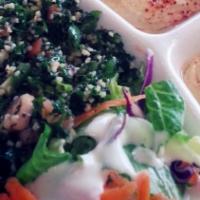 Vegetarian Combo  · Vegetarian. Plate includes salad, hummus, baba ghannouj, dolmades, tabouleh and 1 pita bread.