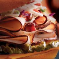 Smokey Blues · NEW Boar’s Head® PitCraftTM Slow Smoked Turkey, Vermont Cheddar, Pickles, and BBQ sauce topp...