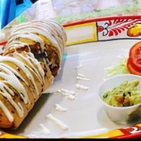 Chimichanga · Stuffed with rice, beans, cheese and any meat. / Rellenas con arroz, frijoles, quesillo y ca...