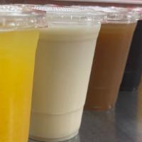 Flavored Fresh Drinks / Aguas Frescas · Horchata, tamarind, passion fruit, mango or jamaica. / Horchata, tamarindo, maracuyá, mango ...
