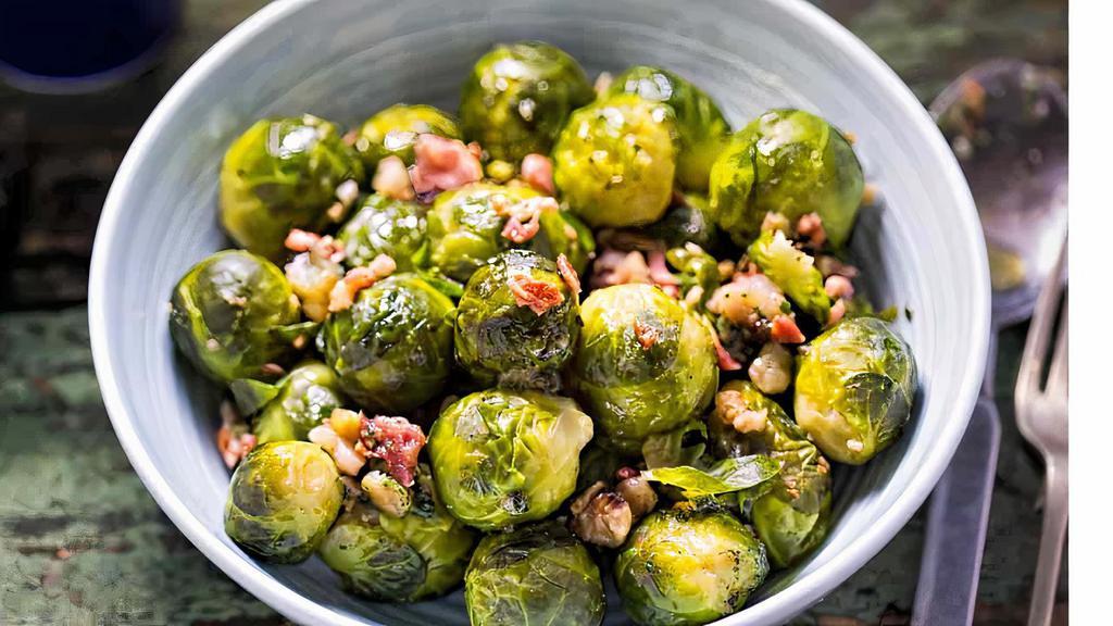 Brussels Sprouts · Roasted brussels sprouts with pancetta, Pecorino Romano DOP and parsley.