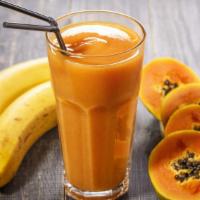 Mango Sunrise Smoothie · Fresh smoothie made with Mango, pineapple, banana and apple juice.