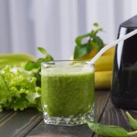 Green Machine Smoothie · Fresh smoothie made with Spinach, kale, banana, mango, apple juice and honey.