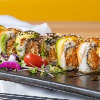 Dragon Roll · Eel and cucumber wrapped with avocado.