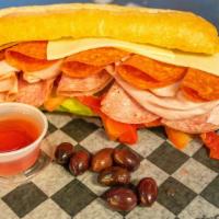 Italian Hero · Black forest ham, salami, pepperoni,  provolone cheese, roasted pepper, lettuce, tomatoes, r...