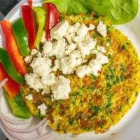 Greek Omelets · Spinach, red onion, green & red pepper and feta cheese