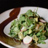 Avocado & Arugula Salad · Cucumber, red radish, lotus roots, burdock gobo (sesame dressing).