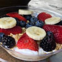 Granola Bowl · Granola, Greek Yogurt, Coconut, Honey, Berries & Banana.