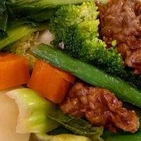 Mixed Daily Vegetables · Vegetarian. Seasoned soy protein, String beans, carrots, daikon, bok choy, broccoli, and pot...