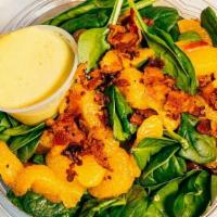 Spinach Salad · Baby Spinach, Mandarin Oranges, Bacon Bits and Honey Mustard Dressing. Dressing on the side,