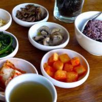 Rice + Banchan · Assortment of 6 traditional Korean side dishes made in house, served with crispy seaweed  an...