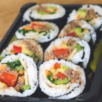 Kimbap · Korean-style makizushi made up of namul and pickled veggies. Bulgogi or Squid Jerky can be a...