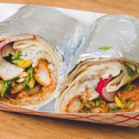 Spicy Chicken Burrito · Chicken breast sautéed with our spicy house-made Korean BBQ sauce, wrapped in a flour tortil...
