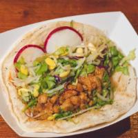 Spicy Pork Taco · Berkshire pork shoulder 
sautéed with our spicy house-made
Korean BBQ sauce  served on corn ...