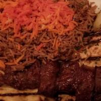 Barg Kebab · Juicy pieces of tenderloin steak marinated in house special recipe. White or brown rice does...
